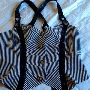 Mandef striped vest with leather straps